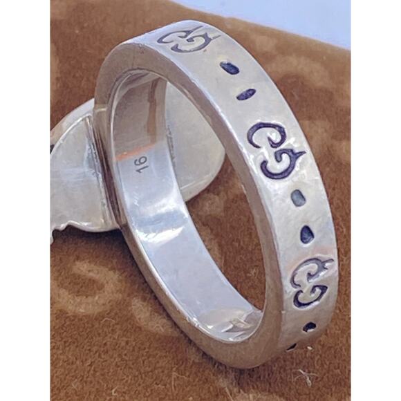 Authentic Gucci GG Logo Pineapple Ring β Sterling Silver 925 β Size 7.5 - Picture 3 of 7